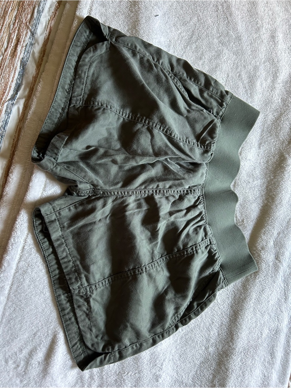 Women's Olive Athletic Pull-On Shorts with Wide Elastic Waistband